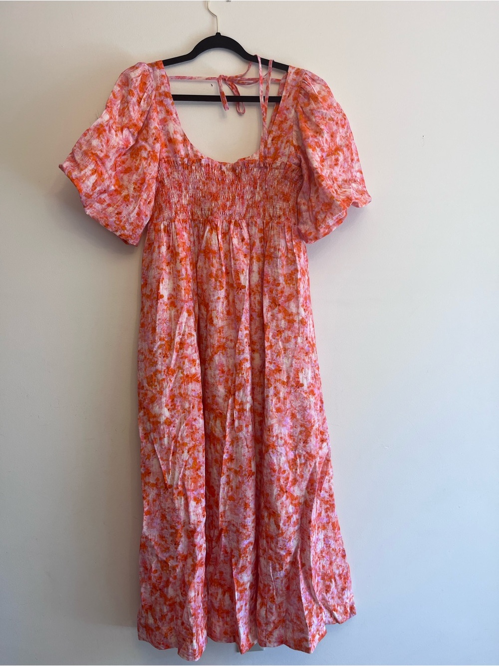 By Anthropologie Short-Sleeve Smocked Babydoll Midi Dress Cottagecore Sundress